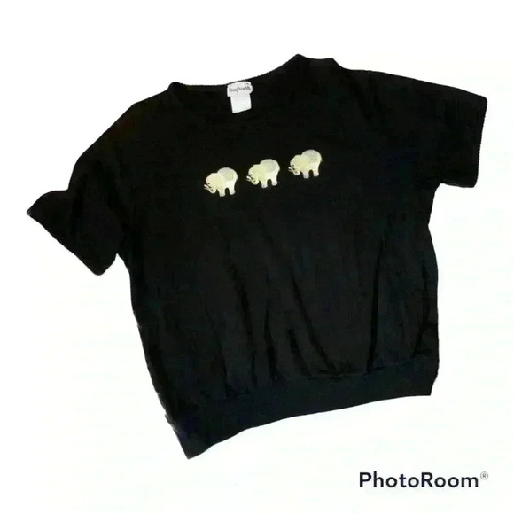 Vintage Bonworth Short Sleeve Embroidered Elephant Oversized Petite Small - Picture 1 of 6